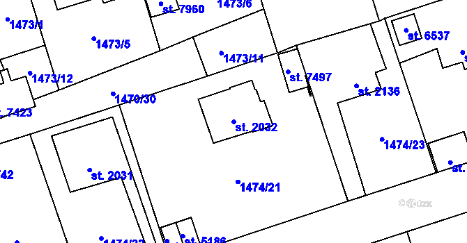 Parcela st. 2032 v KÚ Beroun, Katastrální mapa