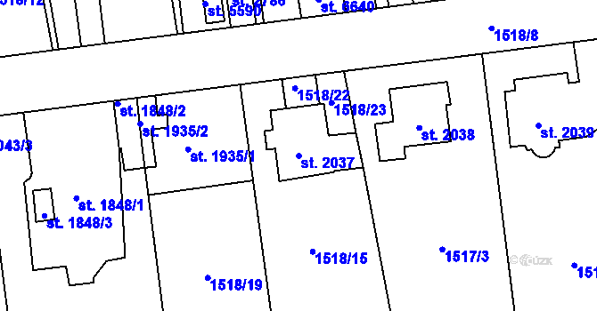 Parcela st. 2037 v KÚ Beroun, Katastrální mapa