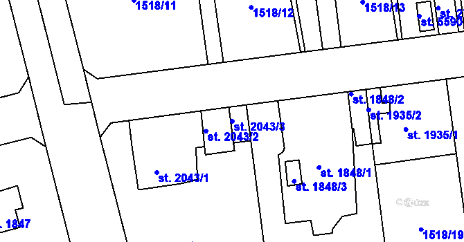 Parcela st. 2043/3 v KÚ Beroun, Katastrální mapa