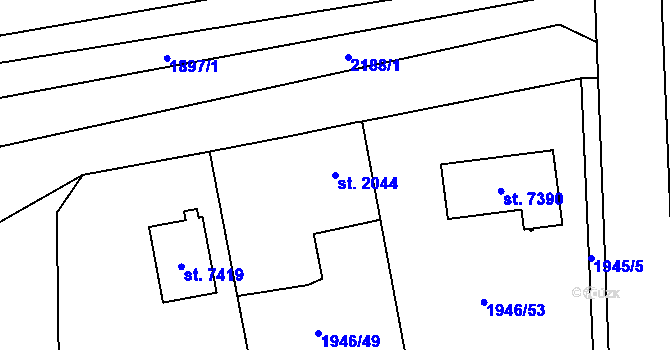 Parcela st. 2044 v KÚ Beroun, Katastrální mapa