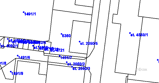 Parcela st. 2050/5 v KÚ Beroun, Katastrální mapa