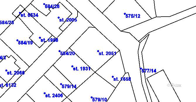 Parcela st. 2051 v KÚ Beroun, Katastrální mapa