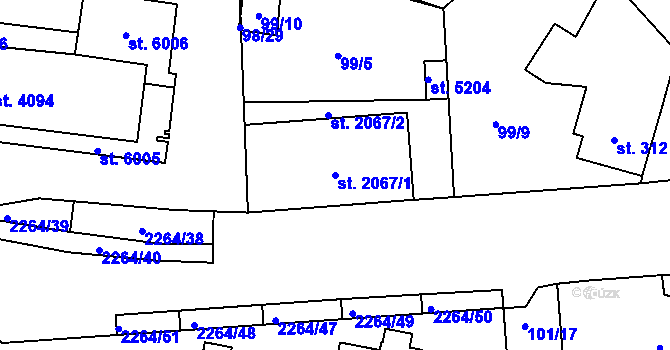 Parcela st. 2067/1 v KÚ Beroun, Katastrální mapa