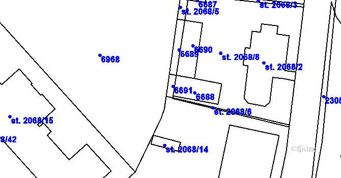 Parcela st. 2068/11 v KÚ Beroun, Katastrální mapa