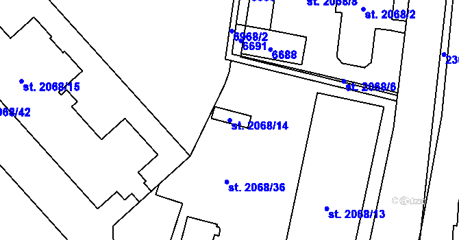 Parcela st. 2068/14 v KÚ Beroun, Katastrální mapa