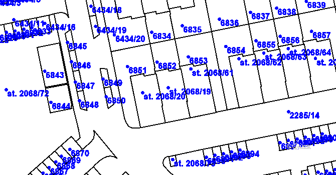 Parcela st. 2068/19 v KÚ Beroun, Katastrální mapa