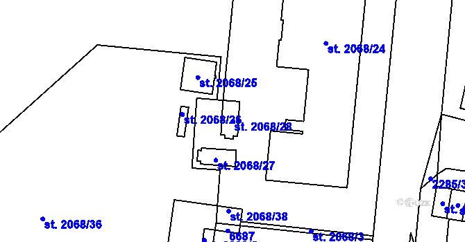 Parcela st. 2068/28 v KÚ Beroun, Katastrální mapa