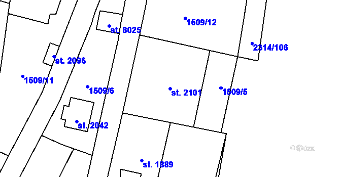 Parcela st. 2101 v KÚ Beroun, Katastrální mapa