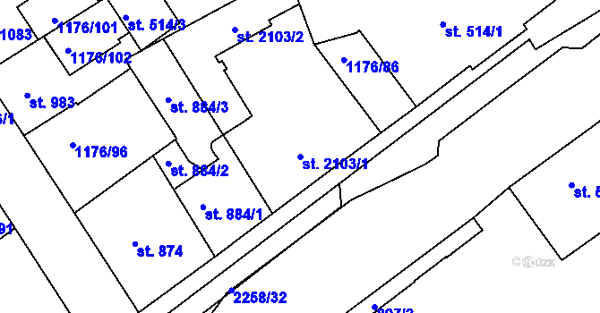Parcela st. 2103/1 v KÚ Beroun, Katastrální mapa