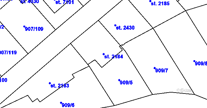 Parcela st. 2184 v KÚ Beroun, Katastrální mapa