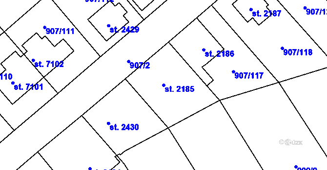 Parcela st. 2185 v KÚ Beroun, Katastrální mapa
