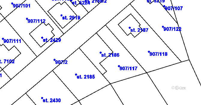 Parcela st. 2186 v KÚ Beroun, Katastrální mapa