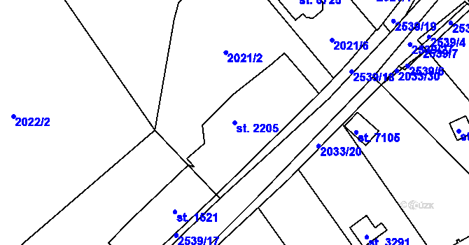Parcela st. 2205 v KÚ Beroun, Katastrální mapa
