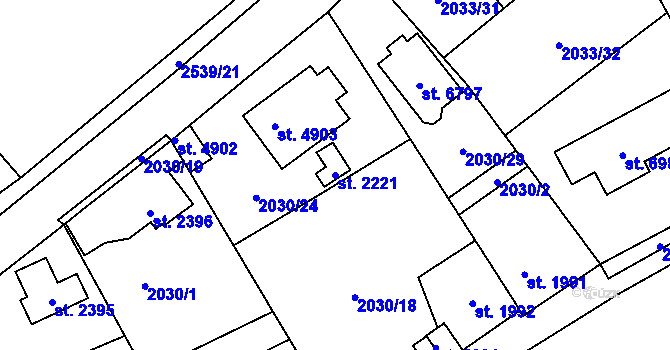 Parcela st. 2221 v KÚ Beroun, Katastrální mapa