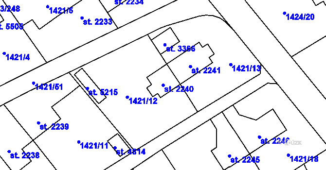 Parcela st. 2240 v KÚ Beroun, Katastrální mapa