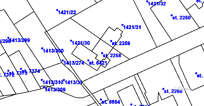 Parcela st. 2258 v KÚ Beroun, Katastrální mapa