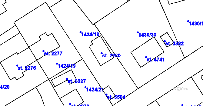 Parcela st. 2280 v KÚ Beroun, Katastrální mapa