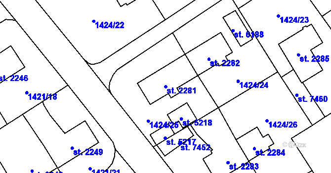 Parcela st. 2281 v KÚ Beroun, Katastrální mapa
