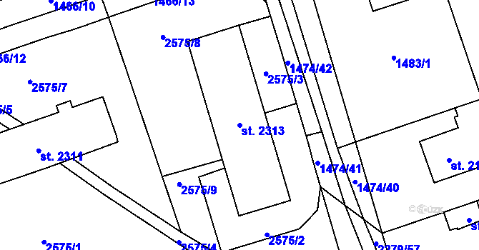 Parcela st. 2313 v KÚ Beroun, Katastrální mapa
