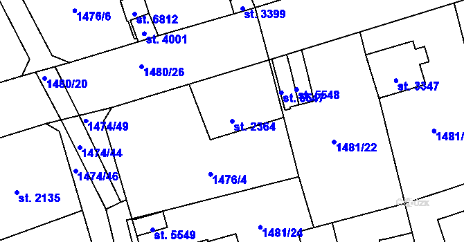 Parcela st. 2364 v KÚ Beroun, Katastrální mapa