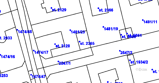 Parcela st. 2365 v KÚ Beroun, Katastrální mapa