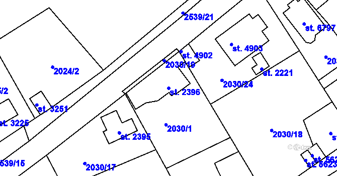 Parcela st. 2396 v KÚ Beroun, Katastrální mapa