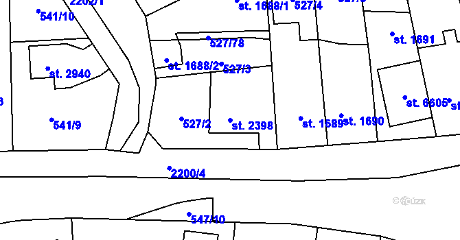 Parcela st. 2398 v KÚ Beroun, Katastrální mapa