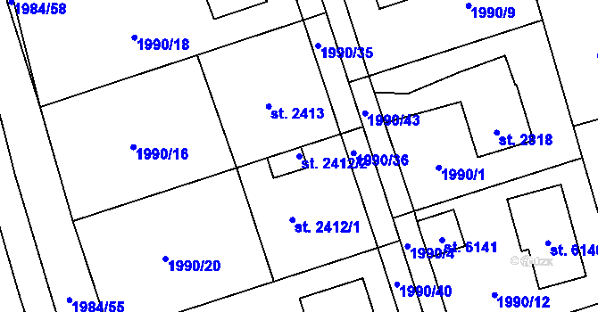 Parcela st. 2412/2 v KÚ Beroun, Katastrální mapa