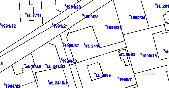 Parcela st. 2416 v KÚ Beroun, Katastrální mapa