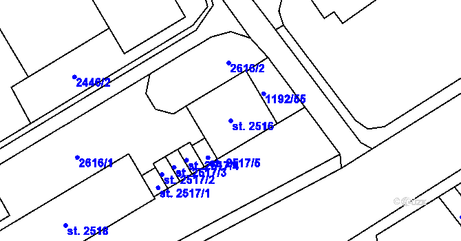 Parcela st. 2516 v KÚ Beroun, Katastrální mapa