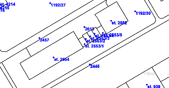 Parcela st. 2553/1 v KÚ Beroun, Katastrální mapa