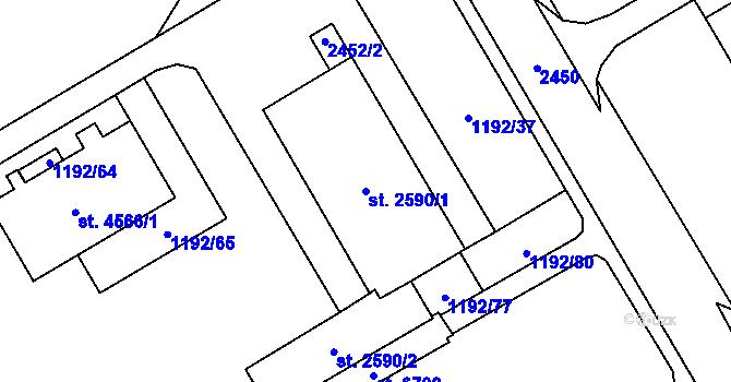 Parcela st. 2590/1 v KÚ Beroun, Katastrální mapa