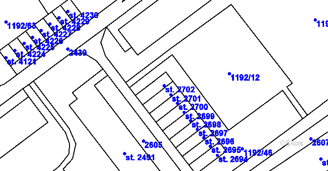 Parcela st. 2702 v KÚ Beroun, Katastrální mapa