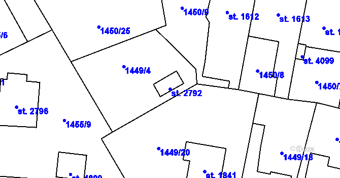 Parcela st. 2792 v KÚ Beroun, Katastrální mapa