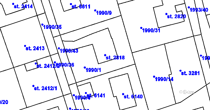 Parcela st. 2818 v KÚ Beroun, Katastrální mapa
