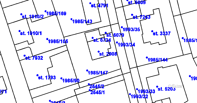 Parcela st. 2908 v KÚ Beroun, Katastrální mapa