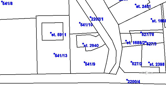 Parcela st. 2940 v KÚ Beroun, Katastrální mapa