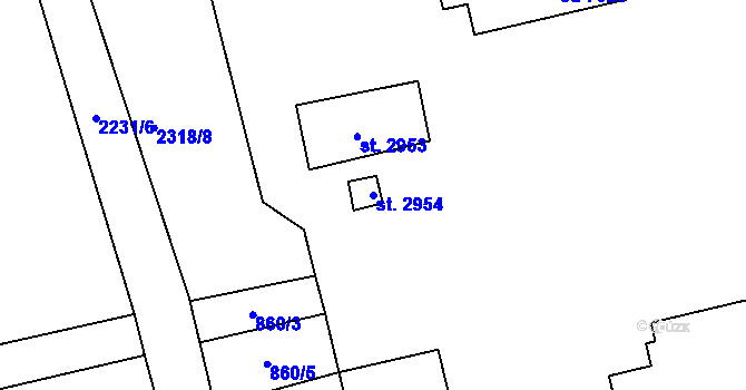 Parcela st. 2954 v KÚ Beroun, Katastrální mapa