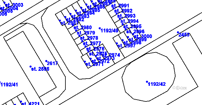 Parcela st. 2974 v KÚ Beroun, Katastrální mapa