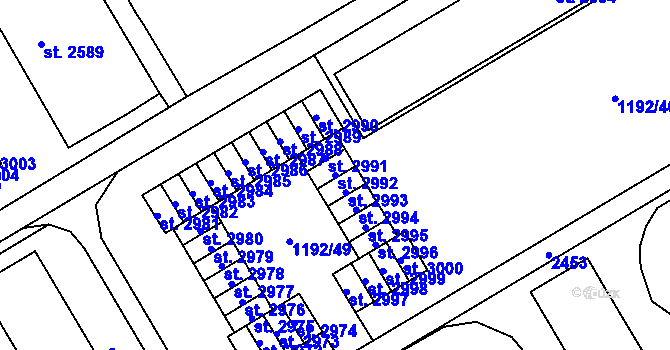 Parcela st. 2992 v KÚ Beroun, Katastrální mapa