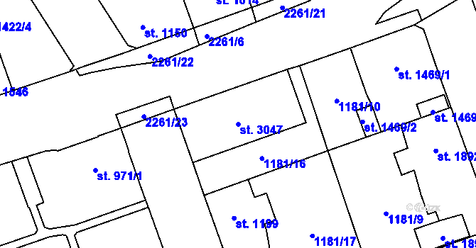 Parcela st. 3047 v KÚ Beroun, Katastrální mapa