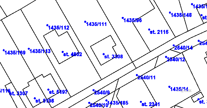 Parcela st. 3308 v KÚ Beroun, Katastrální mapa