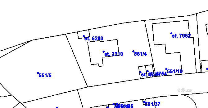 Parcela st. 3310 v KÚ Beroun, Katastrální mapa