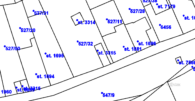 Parcela st. 3315 v KÚ Beroun, Katastrální mapa