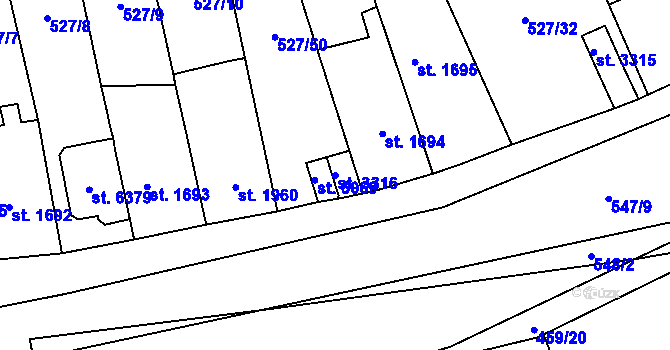 Parcela st. 3316 v KÚ Beroun, Katastrální mapa