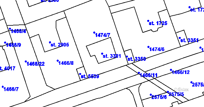 Parcela st. 3381 v KÚ Beroun, Katastrální mapa