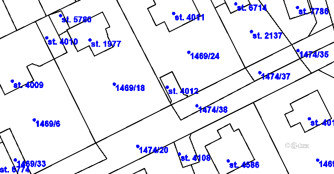 Parcela st. 4012 v KÚ Beroun, Katastrální mapa