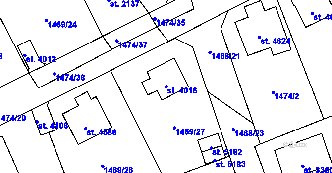 Parcela st. 4016 v KÚ Beroun, Katastrální mapa