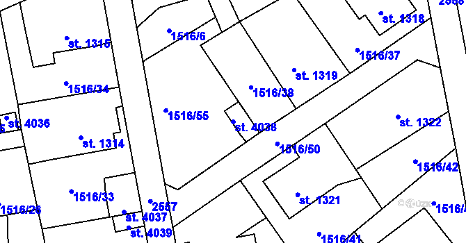 Parcela st. 4038 v KÚ Beroun, Katastrální mapa