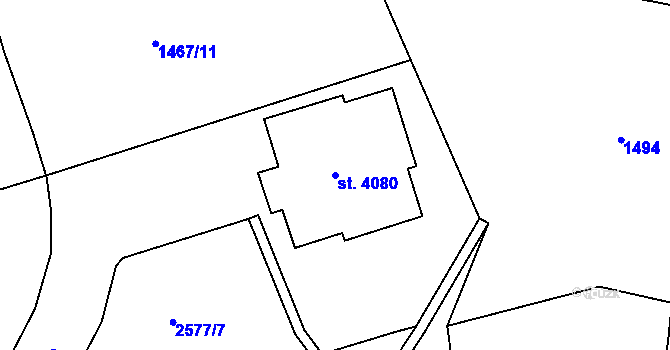 Parcela st. 4080 v KÚ Beroun, Katastrální mapa